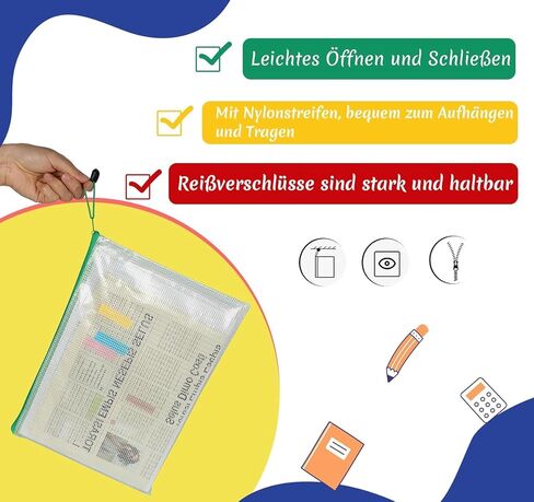 21Pcs Mesh Zipper Pouch Bags,A4/A5/A6 Plastic Wallets File Bags,Waterproof Mesh Zipper Pouch Document Bag,Thicken Document Wallets with Zipper,6 Colors Zip Lock Bags for School,Home,Office and Travel in Saudi Arabia