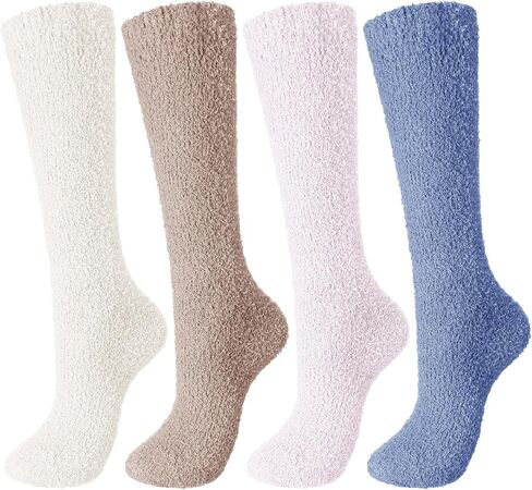 Geyoga 4 Pairs Long Fuzzy Socks for Women Soft Warm Fluffy Knee High Socks Plush Winter Cozy Long Stockings in Kuwait