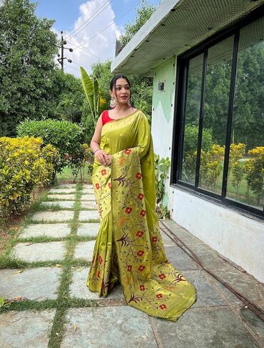 Paithani Big Border Woven Saree with unstitched blouse in Saudi Arabia