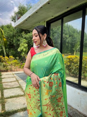 Paithani Big Border Woven Saree with unstitched blouse in Saudi Arabia