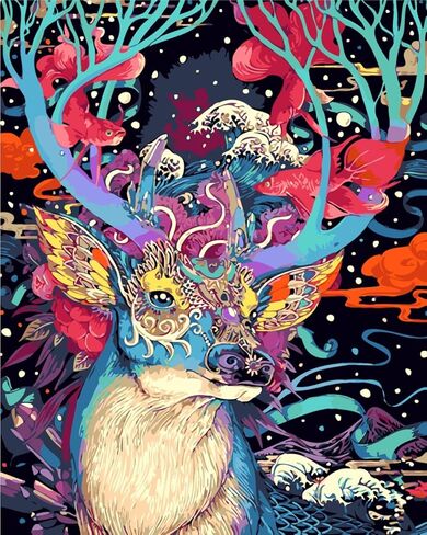 مجموعات الطلاء بالأرقام من EHIOR، لوحة أكريليك DIY مقاس 16 × 20 بوصة للأطفال والكبار المبتدئين مع مكبر 3X وفرش ودهانات ودليل - قطة نيون (بدون إطار) in Kuwait