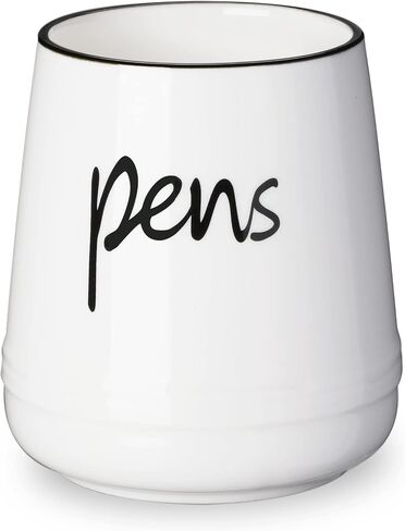 LEEOTYI Ceramic Farmhouse Pen Holder for Desk, Pencil Organizer 16 oz (White) in Saudi Arabia