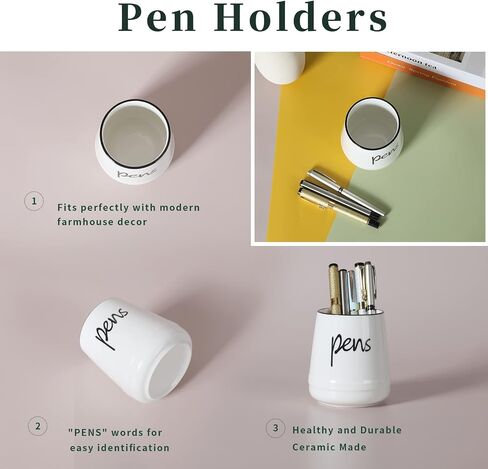 LEEOTYI Ceramic Farmhouse Pen Holder for Desk, Pencil Organizer 16 oz (White) in Saudi Arabia