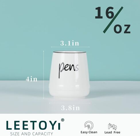LEEOTYI Ceramic Farmhouse Pen Holder for Desk, Pencil Organizer 16 oz (White) in Saudi Arabia