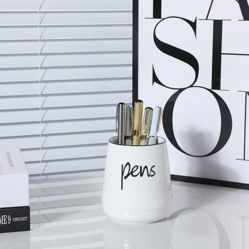 LEEOTYI Ceramic Farmhouse Pen Holder for Desk, Pencil Organizer 16 oz (White) in Saudi Arabia