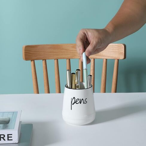 LEEOTYI Ceramic Farmhouse Pen Holder for Desk, Pencil Organizer 16 oz (White) in Saudi Arabia