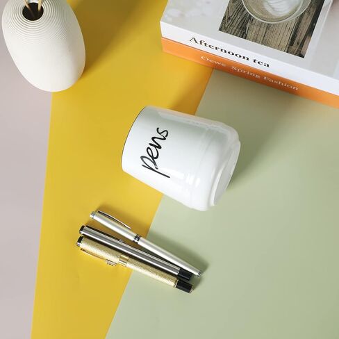 LEEOTYI Ceramic Farmhouse Pen Holder for Desk, Pencil Organizer 16 oz (White) in Saudi Arabia