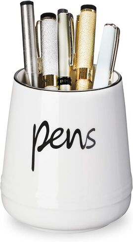 LEEOTYI Ceramic Farmhouse Pen Holder for Desk, Pencil Organizer 16 oz (White) in Saudi Arabia