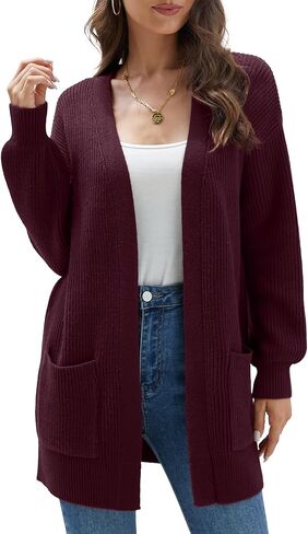 سترة LILBETTER النسائية فضفاضة ومفتوحة من الأمام وأكمام طويلة كاجوال وخفيفة الوزن ومتماسكة وناعمة مع جيوب in Kuwait