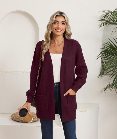 سترة LILBETTER النسائية فضفاضة ومفتوحة من الأمام وأكمام طويلة كاجوال وخفيفة الوزن ومتماسكة وناعمة مع جيوب in Kuwait