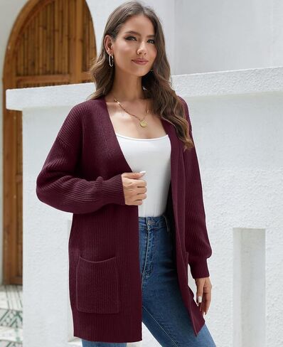 سترة LILBETTER النسائية فضفاضة ومفتوحة من الأمام وأكمام طويلة كاجوال وخفيفة الوزن ومتماسكة وناعمة مع جيوب in Kuwait