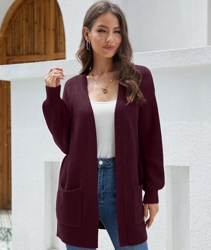 سترة LILBETTER النسائية فضفاضة ومفتوحة من الأمام وأكمام طويلة كاجوال وخفيفة الوزن ومتماسكة وناعمة مع جيوب in Kuwait