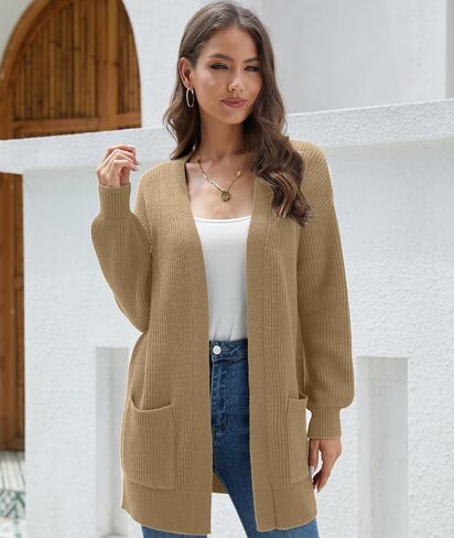 LILBETTER Women's Loose Open Front Cardigan Long Sleeve Casual Lightweight Soft Knit Sweaters Coat with Pockets in Saudi Arabia