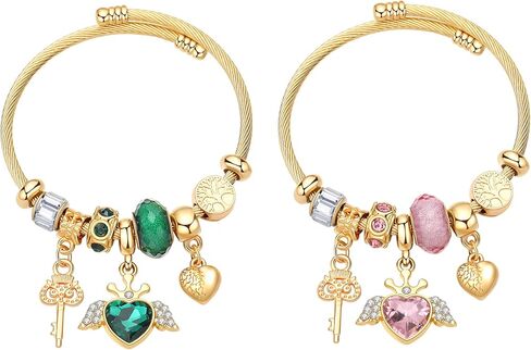 Tiana-Charlotte Friendship GOLD SILVER Chunky Bangle Bracelets Cosplay Costume Accessories BFF Relationship Distance Bracelet Anime Charm Pinky Promise Pink Best Friends Distance Matching Bracelet for Gifts for BFF Women Men in Saudi Arabia