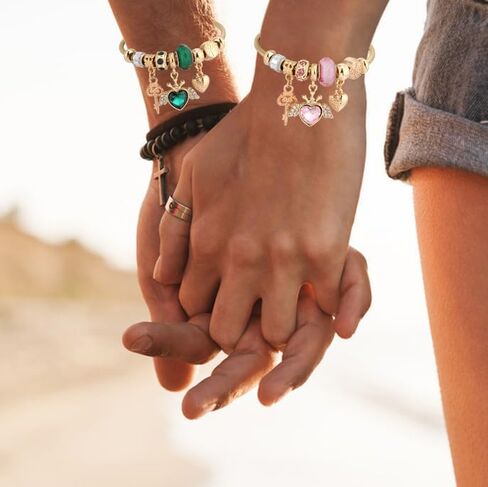 Tiana-Charlotte Friendship GOLD SILVER Chunky Bangle Bracelets Cosplay Costume Accessories BFF Relationship Distance Bracelet Anime Charm Pinky Promise Pink Best Friends Distance Matching Bracelet for Gifts for BFF Women Men in Saudi Arabia