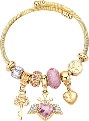 Tiana-Charlotte Friendship GOLD SILVER Chunky Bangle Bracelets Cosplay Costume Accessories BFF Relationship Distance Bracelet Anime Charm Pinky Promise Pink Best Friends Distance Matching Bracelet for Gifts for BFF Women Men in Saudi Arabia