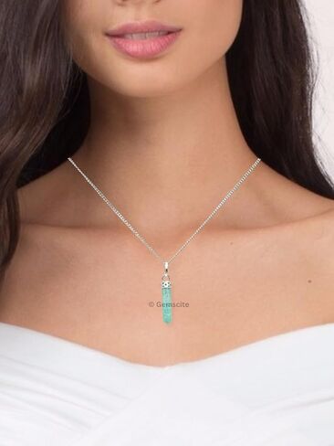 Wholesalegemshop GEMSCITE كريستال شفاء قلادة قلادة - حماية منظف الطاقة السلبية الإجهاد الطبيعي - حجر أصيل على الفضة مطلي 18 "سلسلة شقرا شفاء سحر in Kuwait