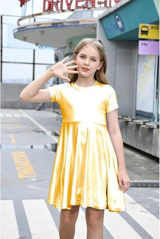 فستان بناتي معدني للأطفال، فساتين لامعة لامعة بأكمام قصيرة، فساتين متأرجحة in Kuwait