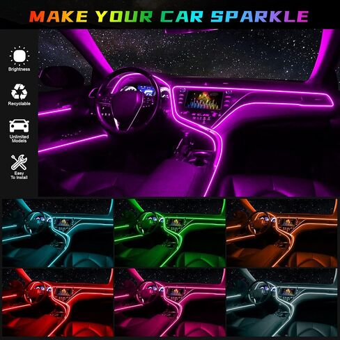 USB EL Wire Car LED Interior Strip Light, Neon Wire Lights with 6mm Sewing Edge-16FT Glowing Electroluminescent (EL) Wire, Car Ambient Lighting Kit for Car, Garden, Decorations (5M/15FT, White) in Saudi Arabia