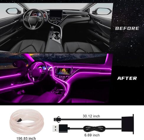 USB EL Wire Car LED Interior Strip Light, Neon Wire Lights with 6mm Sewing Edge-16FT Glowing Electroluminescent (EL) Wire, Car Ambient Lighting Kit for Car, Garden, Decorations (5M/15FT, White) in Saudi Arabia