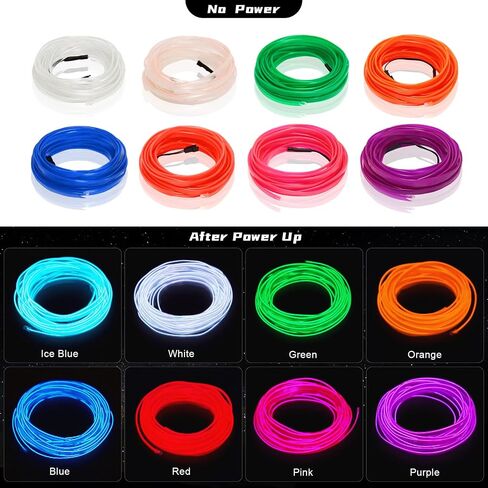 USB EL Wire Car LED Interior Strip Light, Neon Wire Lights with 6mm Sewing Edge-16FT Glowing Electroluminescent (EL) Wire, Car Ambient Lighting Kit for Car, Garden, Decorations (5M/15FT, White) in Saudi Arabia