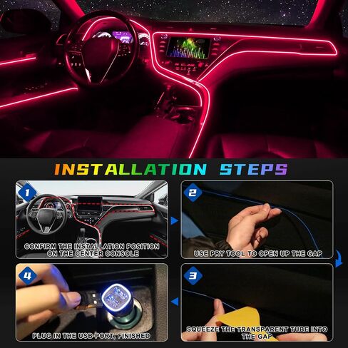 USB EL Wire Car LED Interior Strip Light, Neon Wire Lights with 6mm Sewing Edge-16FT Glowing Electroluminescent (EL) Wire, Car Ambient Lighting Kit for Car, Garden, Decorations (5M/15FT, White) in Saudi Arabia