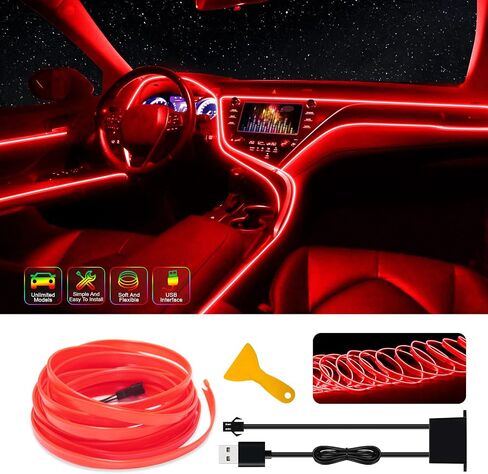 USB EL Wire Car LED Interior Strip Light, Neon Wire Lights with 6mm Sewing Edge-16FT Glowing Electroluminescent (EL) Wire, Car Ambient Lighting Kit for Car, Garden, Decorations (5M/15FT, White) in Saudi Arabia