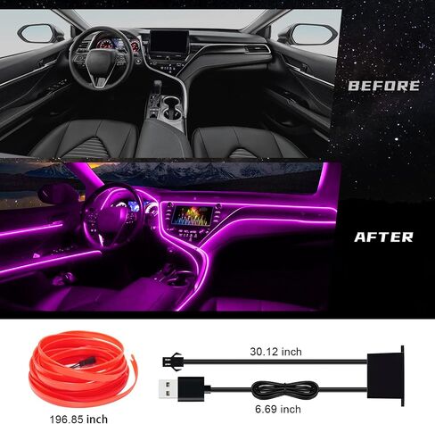USB EL Wire Car LED Interior Strip Light, Neon Wire Lights with 6mm Sewing Edge-16FT Glowing Electroluminescent (EL) Wire, Car Ambient Lighting Kit for Car, Garden, Decorations (5M/15FT, White) in Saudi Arabia