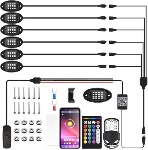 ENOCHT 6Pods LED Rock Lights for ATV RGB Rock Lights with APP/RF Remote Control Multicolor Underglow Light 12v Waterproof Automotive Exterior for Trucks Jeep UTV RZR Golf Cart in Saudi Arabia
