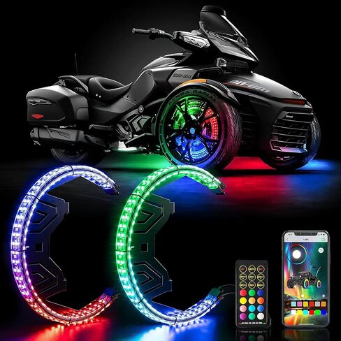 تناسب أضواء حلقة العجلات Spyder F3 RGBW، مقاومة للماء IP67، التحكم عن بعد في تطبيق التحكم، سهلة التركيب، قطعتين in Saudi Arabia