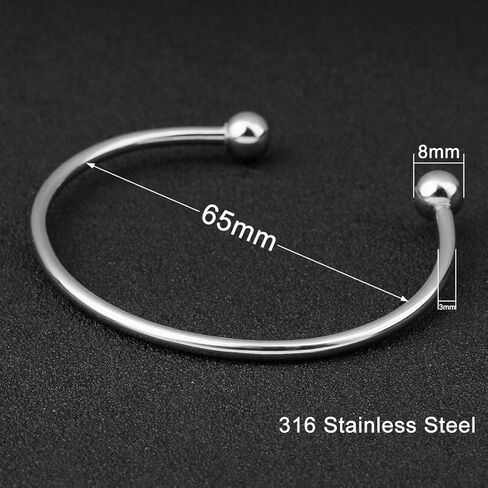 Linsoir الخرز 316 الفولاذ المقاوم للصدأ الحد الأدنى للجنسين عزم الدوران الإسورة سوار مع الخرز نهاية قابلة للإزالة حجم الحرة الكرة الكفة سوار 2 قطعة/الوحدة in Kuwait