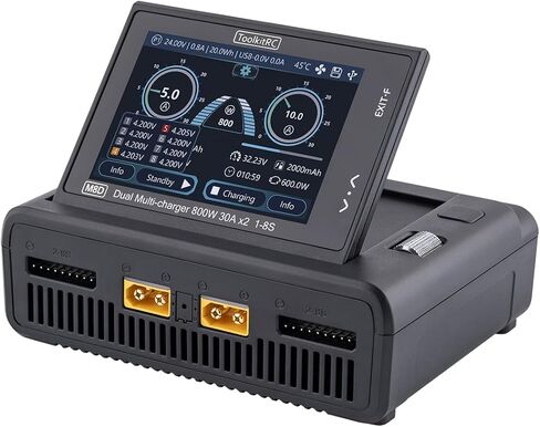 SoloGood ToolkitRC M8D شاشة تعمل باللمس شاحن مزدوج القنوات بحد أقصى 1600 وات 50 أمبير 3.5 بوصة شاشة قلابة 65 وات شاحن سريع لبطارية حياة 1-8S RC Lipo LiHV in Kuwait