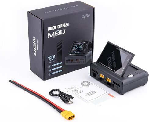SoloGood ToolkitRC M8D شاشة تعمل باللمس شاحن مزدوج القنوات بحد أقصى 1600 وات 50 أمبير 3.5 بوصة شاشة قلابة 65 وات شاحن سريع لبطارية حياة 1-8S RC Lipo LiHV in Kuwait