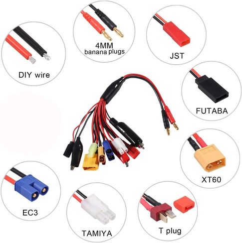 RC يبو شاحن بطارية محول موصل الفاصل سلك 10 في 1 الأخطبوط تحويل الأسلاك، 4.0 مم الموز التوصيل بطارية ليبو متعددة شاحن محول سلك الرصاص لـ Tamiya، JST، XT60، XT90 in Kuwait