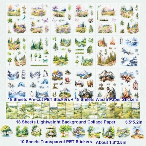 64 Sheets Vintage Floral Scrapbooking Kit, Precut Floral Natural Garden Flowers Butterfly Transparent PET and Washi Stickers with Scrap book Paper for Scrapbook Supplies Junk Journals Craft (Street) in Kuwait