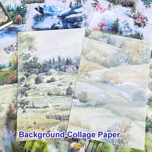 64 Sheets Vintage Floral Scrapbooking Kit, Precut Floral Natural Garden Flowers Butterfly Transparent PET and Washi Stickers with Scrap book Paper for Scrapbook Supplies Junk Journals Craft (Street) in Kuwait
