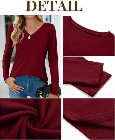Huukeay 4 Pack Women's V Neck Shirts Long Sleeve Tops Casual Basic Tee Blouse Dressy Fall Fashionable Trendy Outfits 2024 in Kuwait