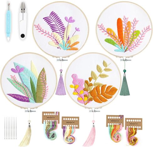 GetfuQi Embroidery Kit for Beginners -4 Sets Embroidery Kit for Adults,Easy Learn Hand Embroidery Set,Funny Plants Stamped Embroidery Starter Kit,DIY Leisure Arts Embroidery Kit Advanced for Beginner in Saudi Arabia