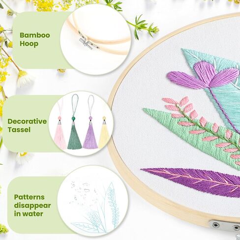 GetfuQi Embroidery Kit for Beginners -4 Sets Embroidery Kit for Adults,Easy Learn Hand Embroidery Set,Funny Plants Stamped Embroidery Starter Kit,DIY Leisure Arts Embroidery Kit Advanced for Beginner in Saudi Arabia
