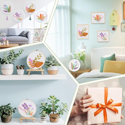 GetfuQi Embroidery Kit for Beginners -4 Sets Embroidery Kit for Adults,Easy Learn Hand Embroidery Set,Funny Plants Stamped Embroidery Starter Kit,DIY Leisure Arts Embroidery Kit Advanced for Beginner in Saudi Arabia