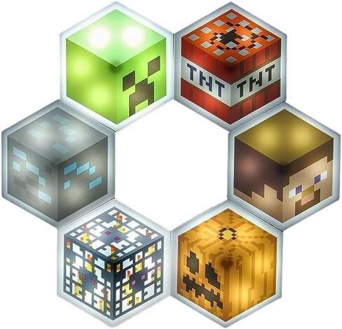Paladone Minecraft Officially Licensed LED Hexagon Block Light Customizable Iconic Gamer Decor for Boys Room, Wall Mounting Remote or Touch Control Gaming Accessory Gift - Creeper, TNT and Steve in Saudi Arabia
