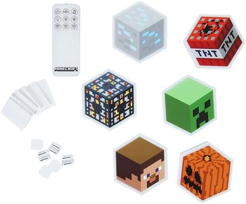 Paladone Minecraft Officially Licensed LED Hexagon Block Light Customizable Iconic Gamer Decor for Boys Room, Wall Mounting Remote or Touch Control Gaming Accessory Gift - Creeper, TNT and Steve in Saudi Arabia