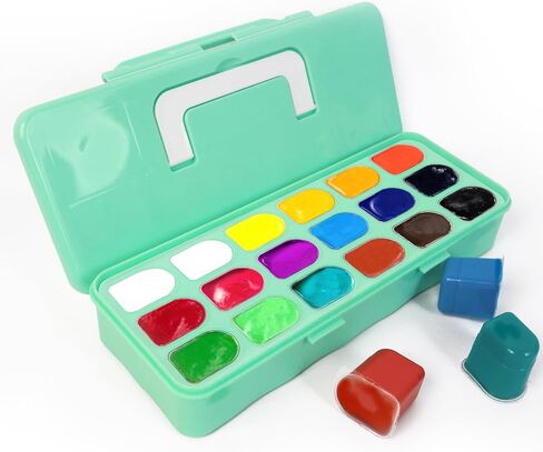 Falling in Art Gouache Paint Set of 18 Colors, Unique Jelly Cup Design Gouache Paint Set, Non-toxic Paint for Canvas Painting, Suitable for Beginners and Artists (Green Case) in Saudi Arabia