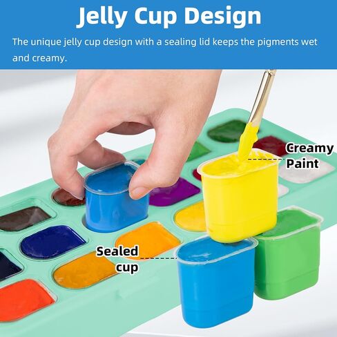 Falling in Art Gouache Paint Set of 18 Colors, Unique Jelly Cup Design Gouache Paint Set, Non-toxic Paint for Canvas Painting, Suitable for Beginners and Artists (Green Case) in Saudi Arabia