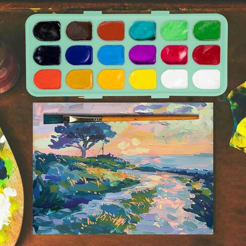 Falling in Art Gouache Paint Set of 18 Colors, Unique Jelly Cup Design Gouache Paint Set, Non-toxic Paint for Canvas Painting, Suitable for Beginners and Artists (Green Case) in Saudi Arabia