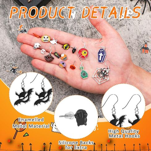 Sasylvia 120 Pairs Halloween earrings Sets Halloween Studs earrings Bulk Bat Cat Witch Stud earrings Set Spider Web Pumpkin Skull earrings Drop Halloween Jewelry for Women for Party in Saudi Arabia