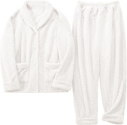 Women's Fleece Pajama Sets with Pockets, Long Sleeves Button Front Warm Pajamas Winter Sleepwear with Notched Collar in Saudi Arabia