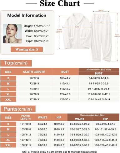 Women's Fleece Pajama Sets with Pockets, Long Sleeves Button Front Warm Pajamas Winter Sleepwear with Notched Collar in Saudi Arabia