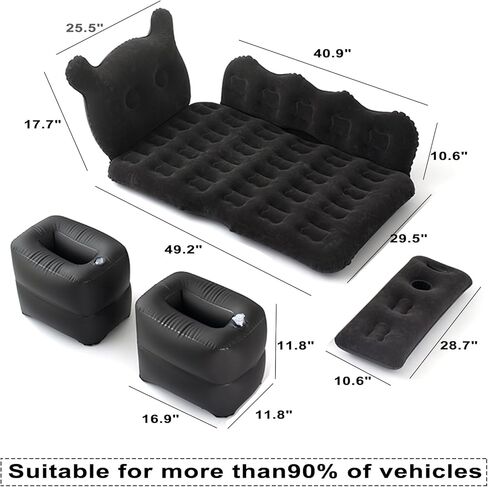 مرتبة هوائية Boiland SUV سميكة ومزدوجة الجوانب، مرتبة سفر متدفقة، مرتبة سيارة قابلة للنفخ مع مضخة هواء كهربائية ووسادتين، سرير نوم للسيارة للمنزل والخارج والسفر (رمادي) in Kuwait