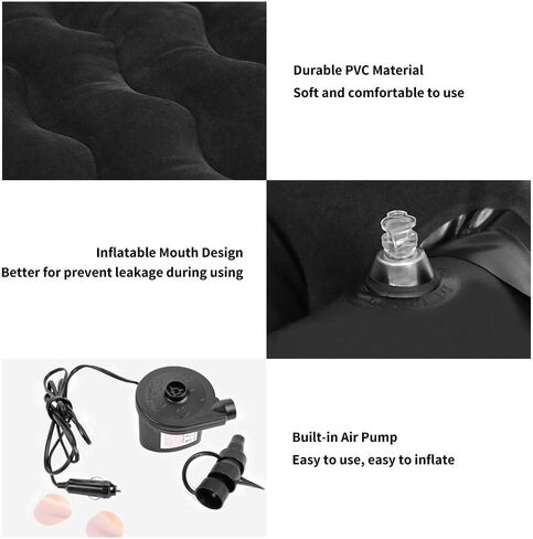 مرتبة هوائية Boiland SUV سميكة ومزدوجة الجوانب، مرتبة سفر متدفقة، مرتبة سيارة قابلة للنفخ مع مضخة هواء كهربائية ووسادتين، سرير نوم للسيارة للمنزل والخارج والسفر (رمادي) in Kuwait